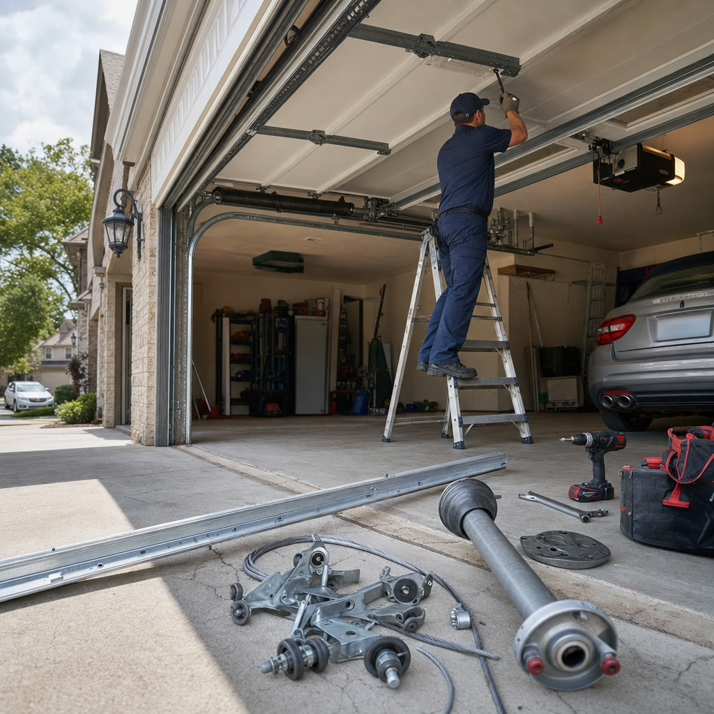 Garage door parts installation by technician in Atlanta, GA
